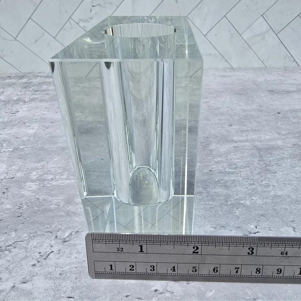 Vintage MCM Lucite Acrylic Block Bud Vase Modernist Geometric Soliflore Decor
